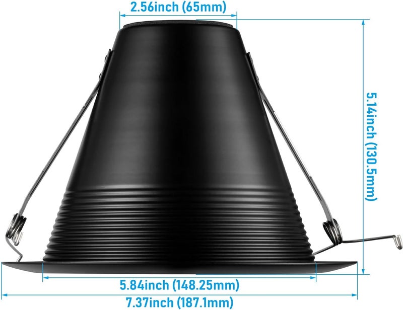 TORCHSTAR 6 Inch Recessed Can Light Trim, Air Tight Baffle Trim, IC-Rated Anti-Glare 6 Inch Can Light Trim, Self-Flanged Recessed Light Trim, Black, Pack of 6 - Image 2